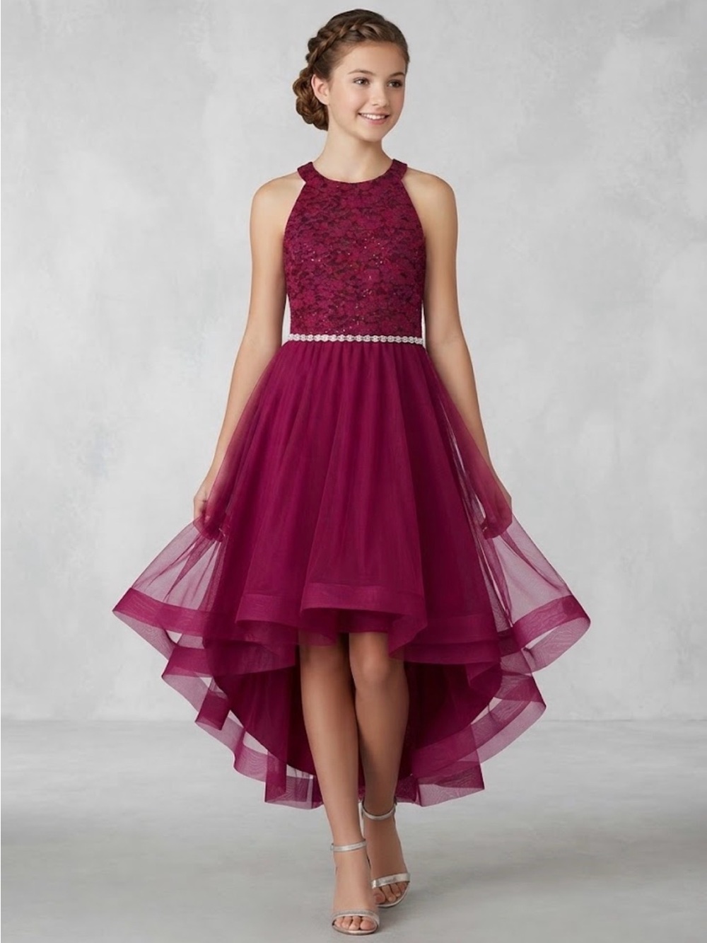 Speechless Kids Girls Magenta Halter Lace Tulle Formal Dress 16 Special Occasion